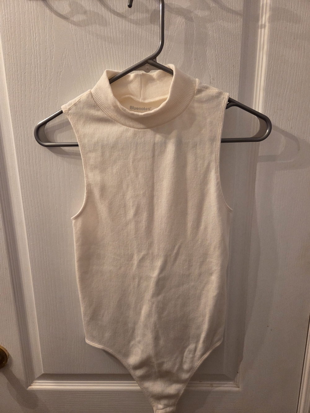 Bluenotes Cream Sleeveless Mock Neck Ribbed Bodysuit